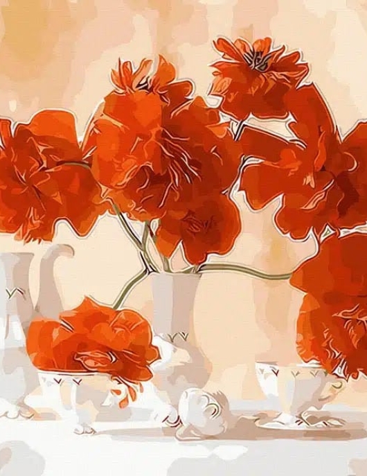 Tapyba pagal skaičius Natiurmortas su raudonomis gėlėmis 40x50 cm