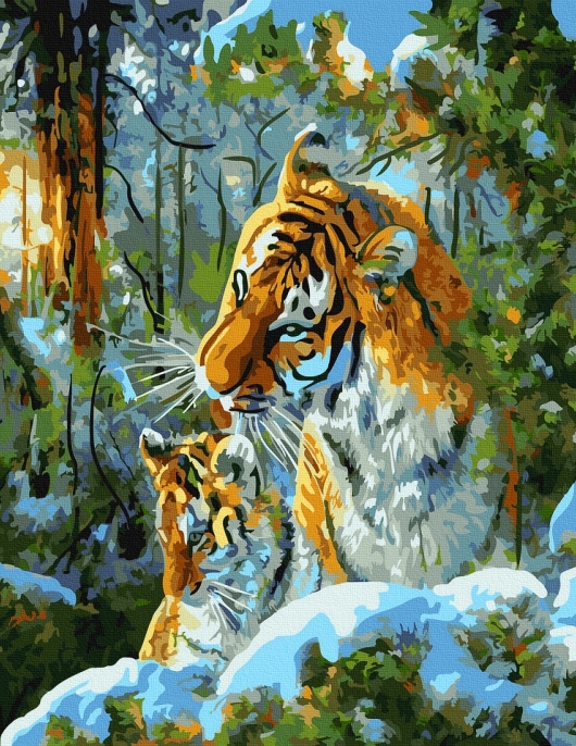 Tapyba pagal skaičius Mama su tigro jaunikliu 40x50 cm Tapyba pagal skaičius Mama su tigro jaunikliu 40x50 cm