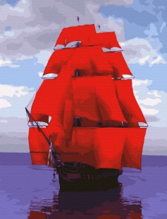 Tapyba pagal skaičius Laivas su raudonomis burėmis 40x50 cm