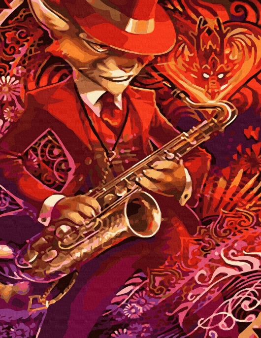 Tapyba pagal skaičius Muzikantas Katinas 40x50 cm Tapyba pagal skaičius Muzikantas Katinas 40x50 cm