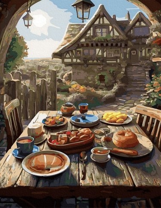 Tapyba pagal skaičius Šalies pusryčiai 40x50 cm Tapyba pagal skaičius Šalies pusryčiai 40x50 cm