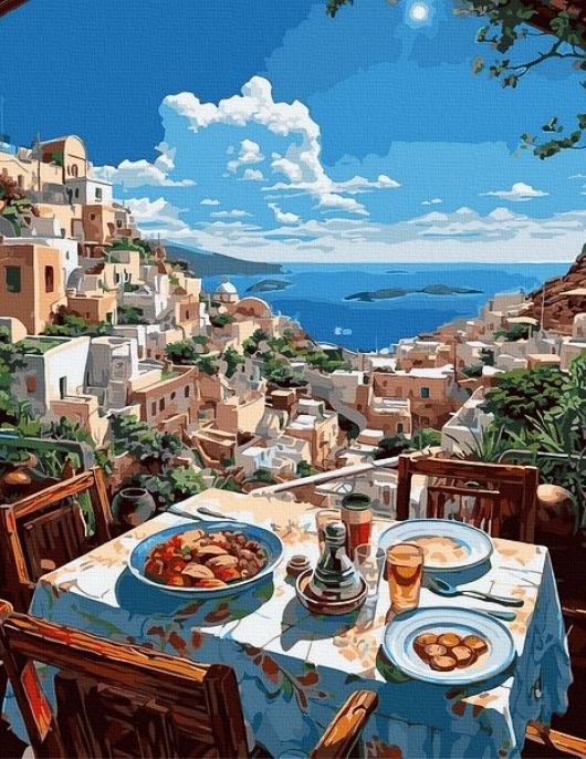 Tapyba pagal skaičius Viduržemio jūros vaizdas 40x50 cm Tapyba pagal skaičius Viduržemio jūros vaizdas 40x50 cm