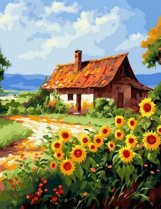 Tapyba pagal skaičius Kaimo kotedžas 40x50 cm Tapyba pagal skaičius Kaimo kotedžas 40x50 cm