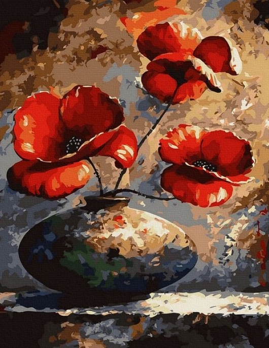 Tapyba pagal skaičius Raudonos aguonos vazoje 40x50 cm