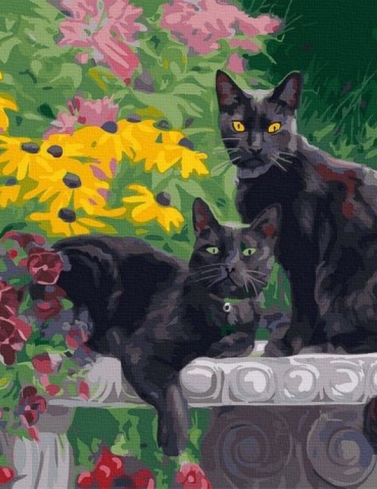 Tapyba pagal skaičius Juodos katės sode 40x50 cm Tapyba pagal skaičius Juodos katės sode 40x50 cm