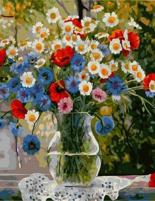 Tapyba pagal skaičius Gėlių vaza prie lango 40x50 cm