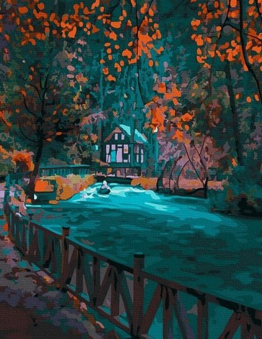 Tapyba pagal skaičius Rudens upės scena 40x50 cm