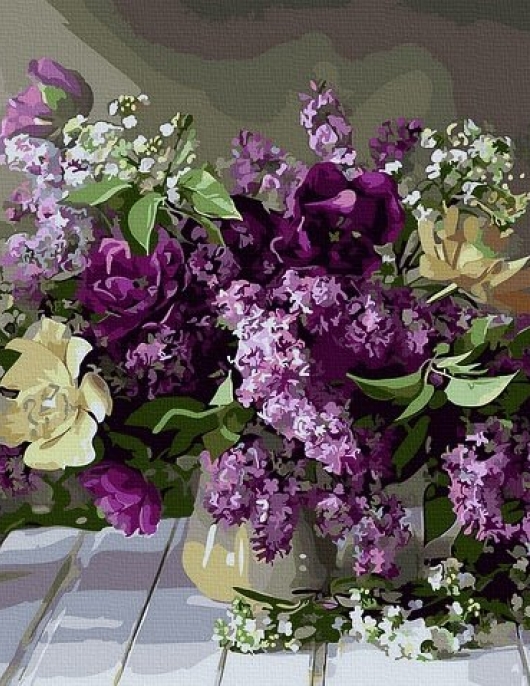 Tapyba pagal skaičius Violetinė gėlių kompozicija 40x50 cm Tapyba pagal skaičius Violetinė gėlių kompozicija 40x50 cm