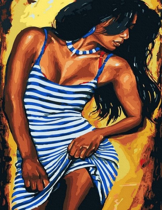 Tapyba pagal skaičius Moteris dryžuota suknele 40x50 cm