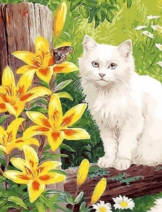 Tapyba pagal skaičius Katė ir lelijos 40x50 cm