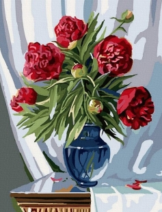 Tapyba pagal skaičius Raudoni bijūnai vazoje 40x50 cm