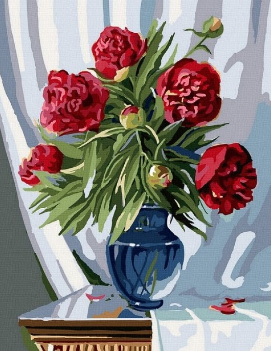 Tapyba pagal skaičius Raudoni bijūnai vazoje 40x50 cm