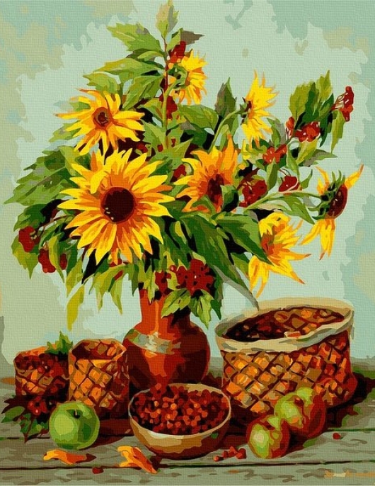 Tapyba pagal skaičius Saulėgrąžų krepšelis 40x50 cm