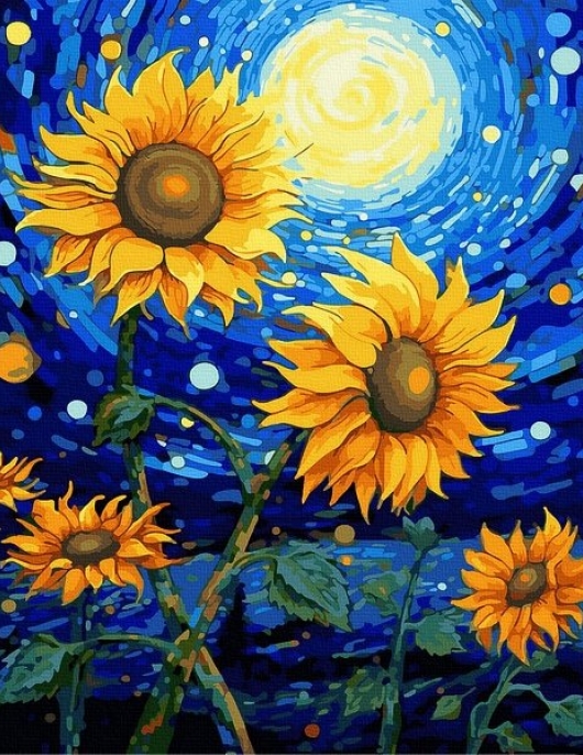 Tapyba pagal skaičius Žvaigždėtos saulėgrąžos 40x50 cm