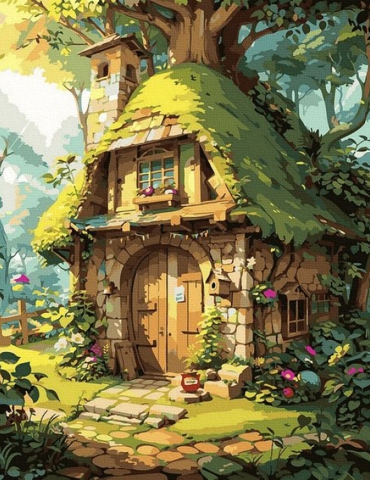 Tapyba pagal skaičius Kotedžas miške 40x50 cm