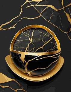 Tapyba pagal skaičius Juoda ir auksinė sfera 40x50 cm