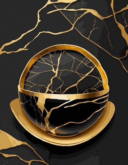 Tapyba pagal skaičius Juoda ir auksinė sfera 40x50 cm