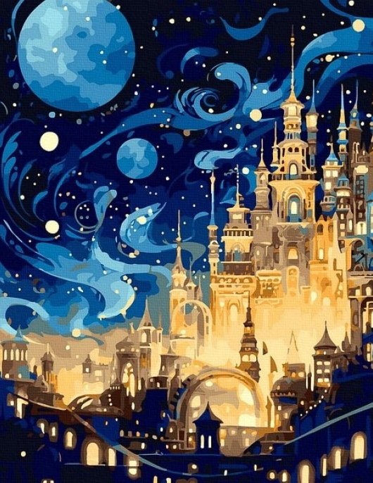 Tapyba pagal skaičius Mėnulio apšviesta pilis 40x50 cm