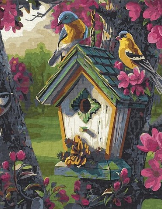 Tapyba pagal skaičius Paukščių namelis Bloom mieste 40x50 cm