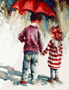 Tapyba pagal skaičius Po raudonu skėčiu 40x50 cm