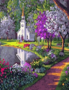 Tapyba pagal skaičius Pavasario koplyčia 40x40 cm