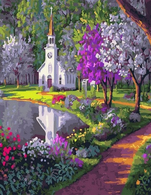 Tapyba pagal skaičius Pavasario koplyčia 40x40 cm