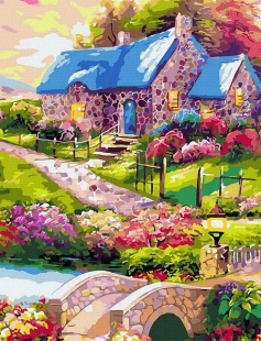 Tapyba pagal skaičius Kaimo kotedžas 40x40 cm