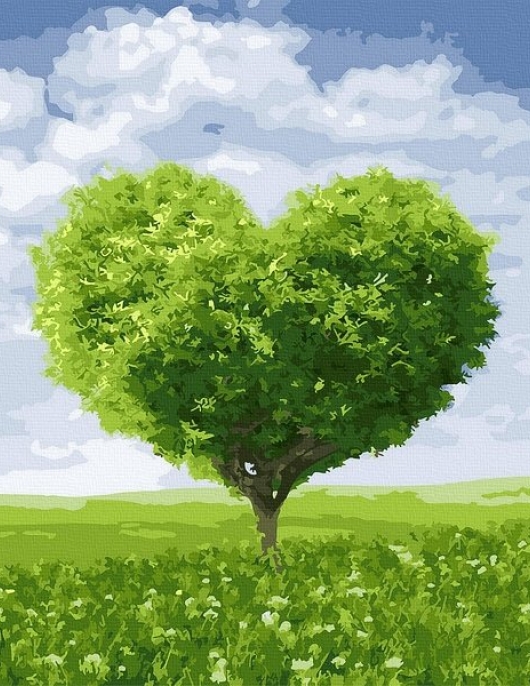 Tapyba pagal skaičius Žalias širdies medis 40x40 cm