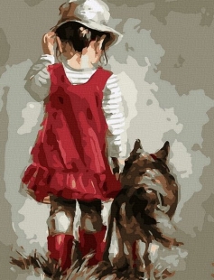 Tapyba pagal skaičius Mergina ir šuo 30x40 cm