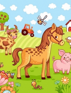 Tapyba pagal skaičius Ūkiniai gyvūnai 20x20 cm