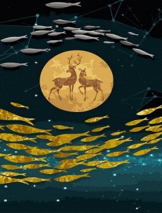 Tapyba pagal skaičius Auksinės žuvelės mėnulio šviesoje 40x50x3 cm