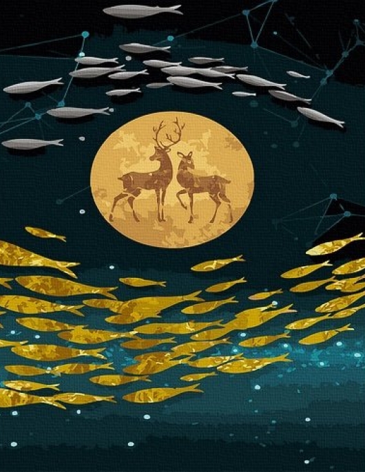 Tapyba pagal skaičius Auksinės žuvelės mėnulio šviesoje 40x50x3 cm