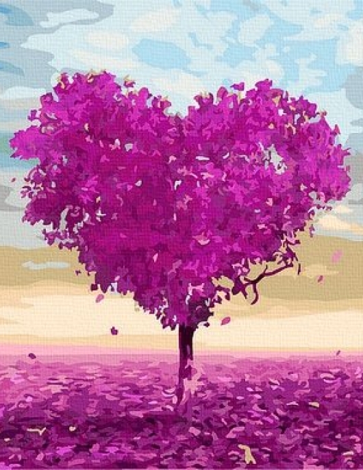 Tapyba pagal skaičius Violetinės širdies medžiai 50x50x3 cm