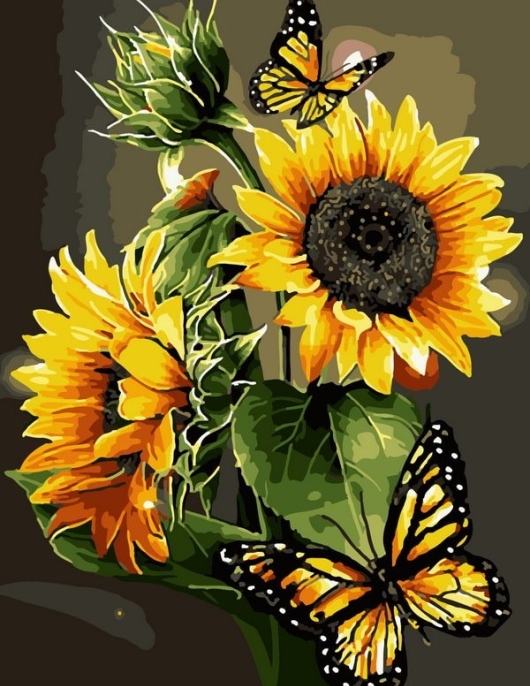 Tapyba pagal skaičius Saulėgrąžos su monarcho drugeliais 30x40 cm