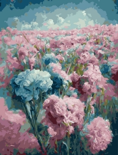 Tapyba pagal skaičius Žydintis bijūnų laukas 30x40 cm