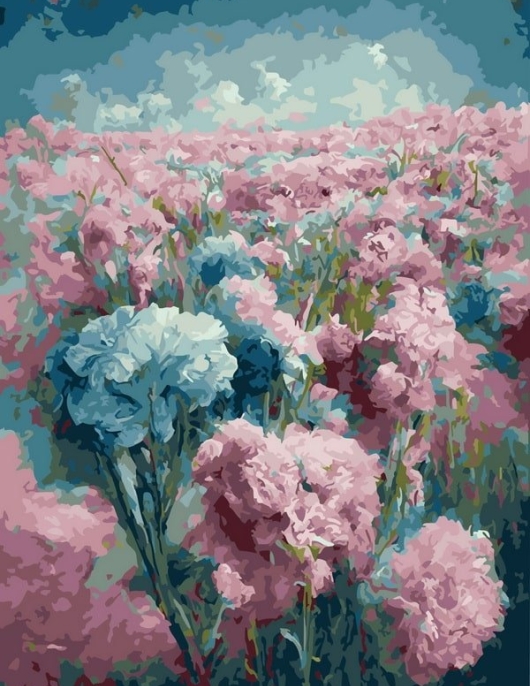 Tapyba pagal skaičius Žydintis bijūnų laukas 30x40 cm