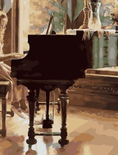 Tapyba pagal skaičius Mergina groja pianinu saulės šviesoje 30x40 cm