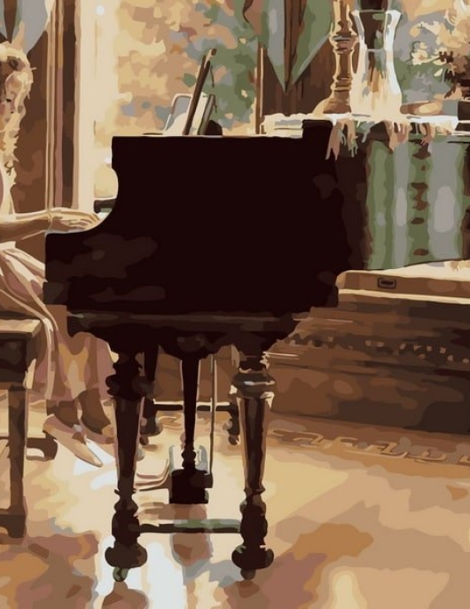 Tapyba pagal skaičius Mergina groja pianinu saulės šviesoje 30x40 cm