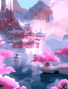 Tapyba pagal skaičius Rožiniai svajingi pagodos rūmai 40x50 cm