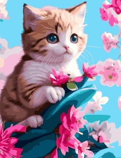 Tapyba pagal skaičius Kačiukas su vyšnių žiedais 40x50 cm