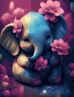 Tapyba pagal skaičius Mielas drambliukas su gėlėmis 40x50 cm