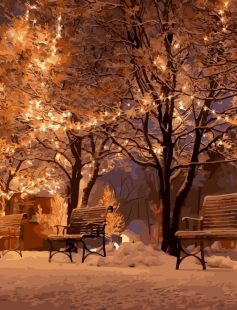 Tapyba pagal skaičius Švytintys žiemos parko suolai 40x50 cm