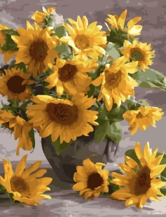 Tapyba pagal skaičius Saulėgrąžų puokštė vazoje 40x50 cm