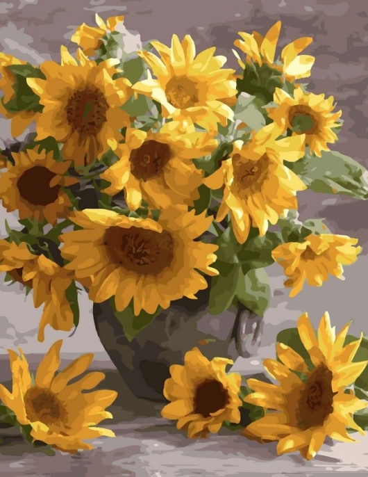 Tapyba pagal skaičius Saulėgrąžų puokštė vazoje 40x50 cm