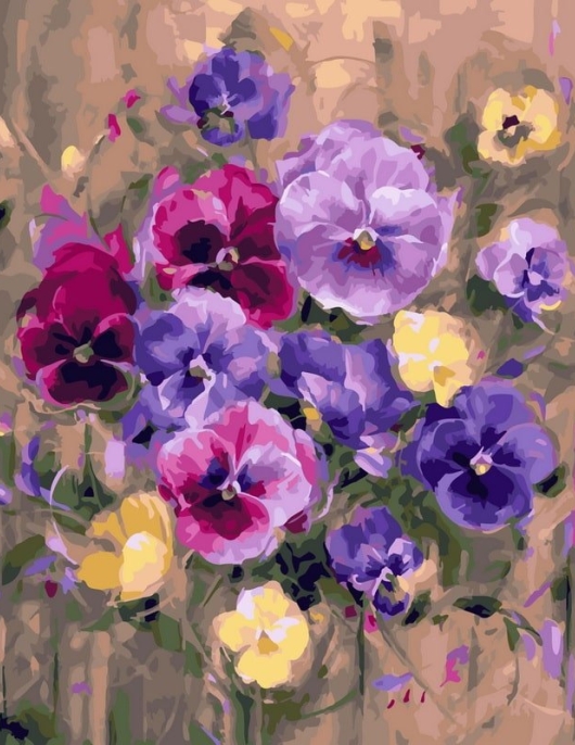 Tapyba pagal skaičius Pastelinių našlaičių puokštė 40x50 cm