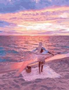 Tapyba pagal skaičius Švelniai rožinis paplūdimio saulėlydžio banglentininkas 40x50 cm