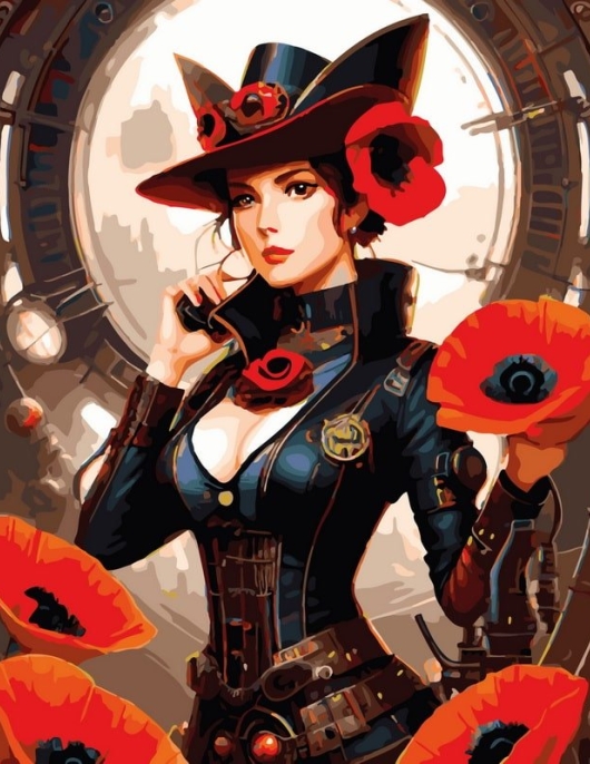 Tapyba pagal skaičius Paslaptinga moteris su aguonomis (vintažinis stilius) 40x50 cm