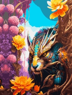 Tapyba pagal skaičius Fantazijos miško padaras tarp gėlių 40x50 cm