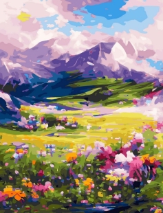 Tapyba pagal skaičius Kalnų pieva su gėlėmis 40x50 cm