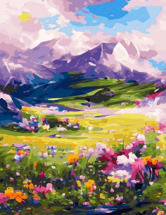 Tapyba pagal skaičius Kalnų pieva su gėlėmis 40x50 cm